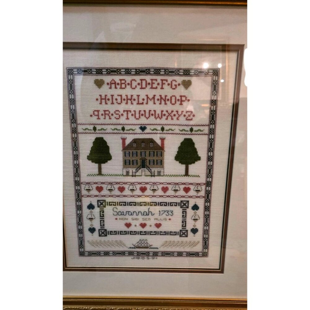 Cross Stitch Handmade Framed‎ Savannah 1733 Alphabet House Design 19x23" Inches